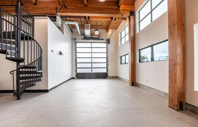 garage featuring wooden ceiling