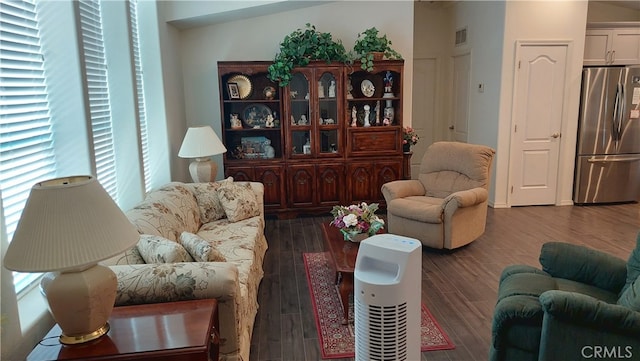 living room featuring dark hardwood / wood-style flooring