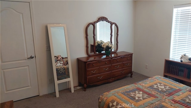 bedroom with multiple windows and carpet