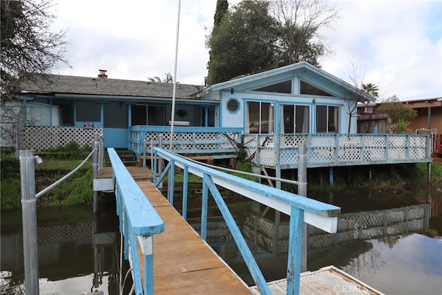 view of dock featuring a deck with water view