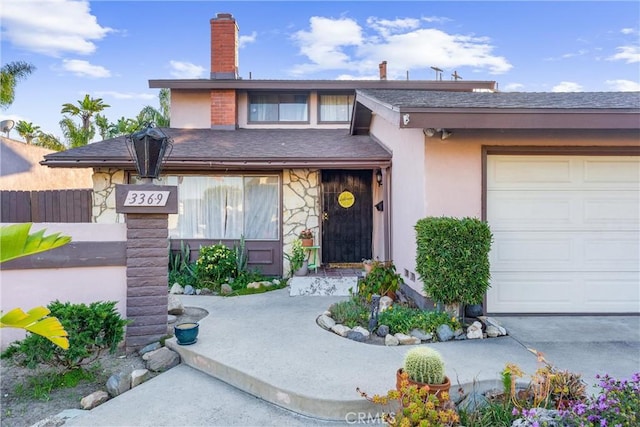 exterior space with a garage