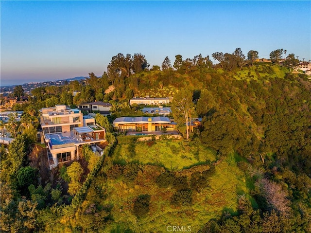 1470 Laurel Way, Beverly Hills, CA 90210 - aerial view of property and surrounding area featuring a heavily wooded area