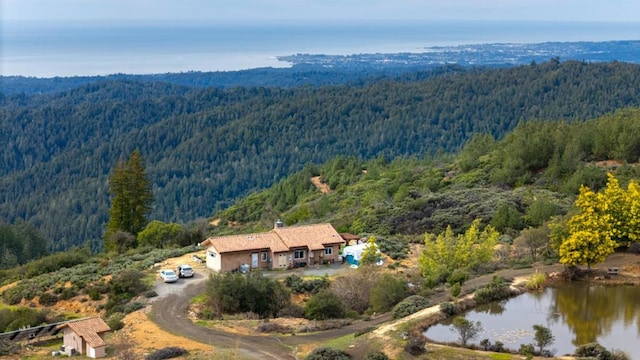 aerial view with a water view