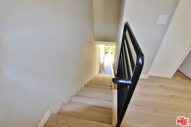 stairway featuring wood-type flooring