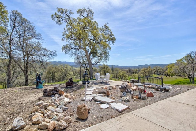 view of yard featuring a mountain view