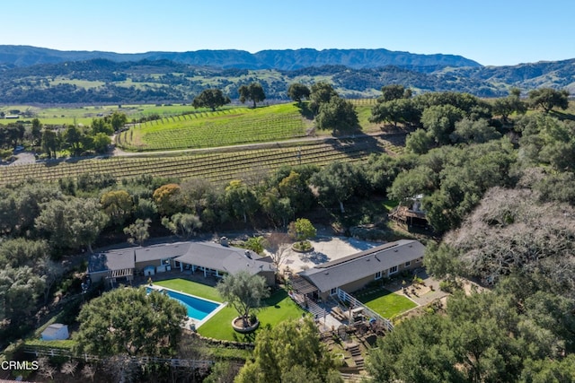 bird's eye view with a mountain view and a rural view