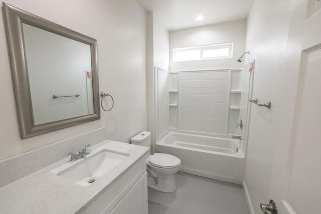 full bathroom with vanity, shower / bath combination, and toilet