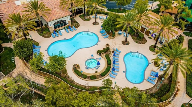 view of swimming pool with a patio area