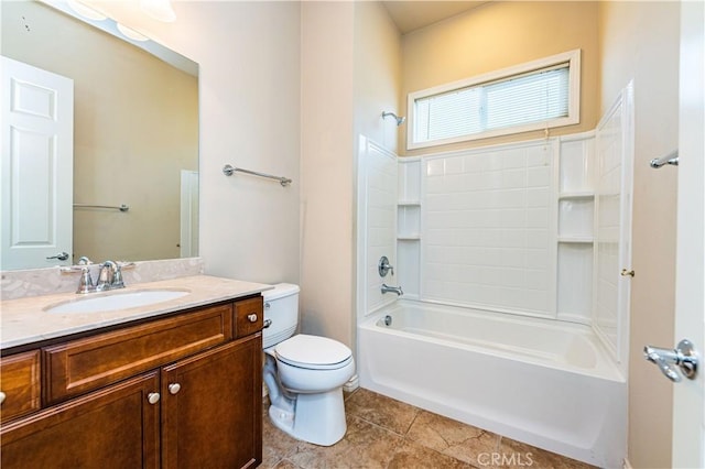 full bathroom featuring vanity, tile patterned flooring, shower / washtub combination, and toilet