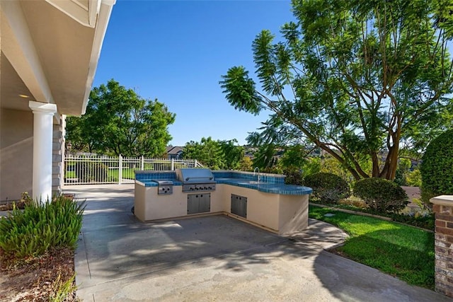 view of patio with area for grilling and an outdoor kitchen