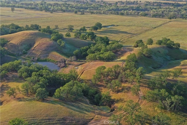 aerial view featuring a rural view and a water view