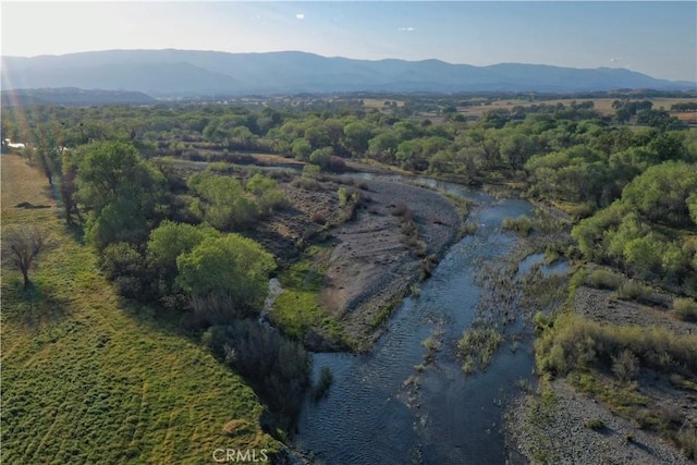 drone / aerial view featuring a mountain view