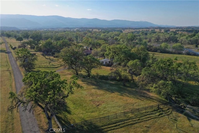 birds eye view of property featuring a rural view and a mountain view