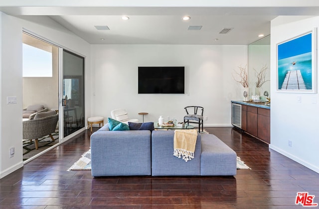 living room with dark hardwood / wood-style floors