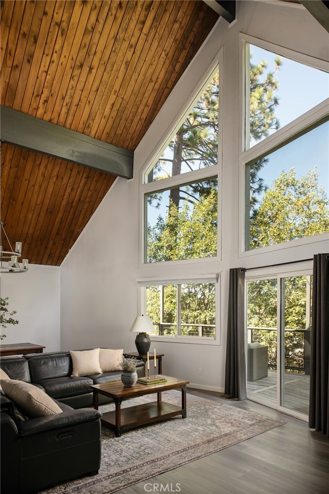 sunroom with a wealth of natural light and vaulted ceiling with beams