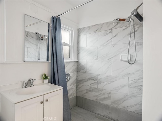 bathroom with vanity and a shower with curtain