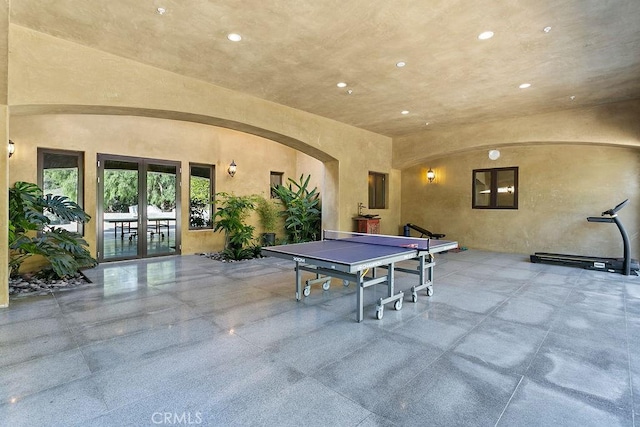 game room with pool table and french doors