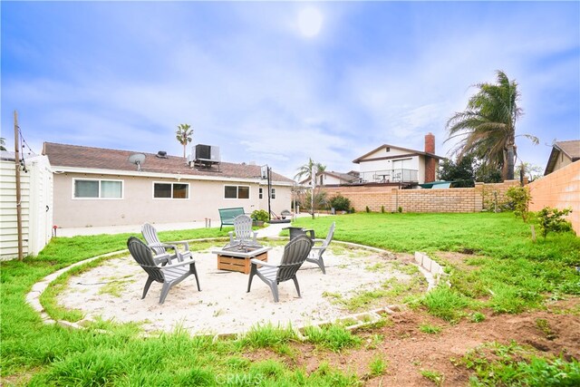 2425 N Fillmore Ave, Rialto, CA 92377 - exterior space with a fenced backyard, cooling unit, and a fire pit