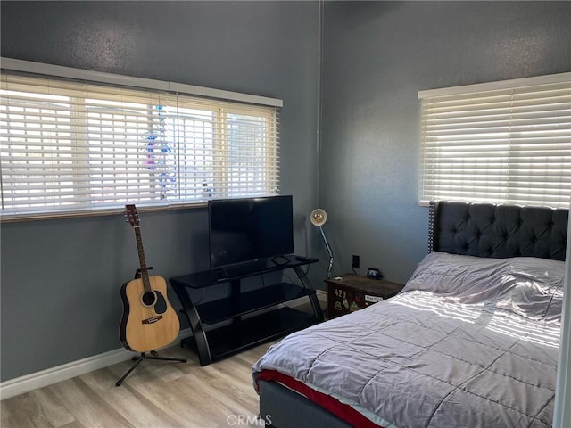 bedroom featuring multiple windows and hardwood / wood-style flooring