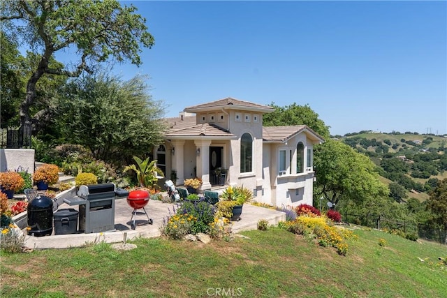 14600 El Monte Rd, Atascadero, CA 93422 - back of property with a patio, stucco siding, a tile roof, and a yard
