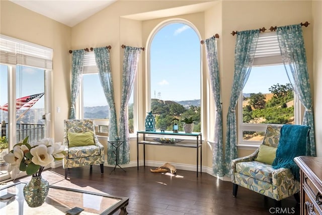 14600 El Monte Rd, Atascadero, CA 93422 - living area with hardwood / wood-style flooring, baseboards, and a mountain view