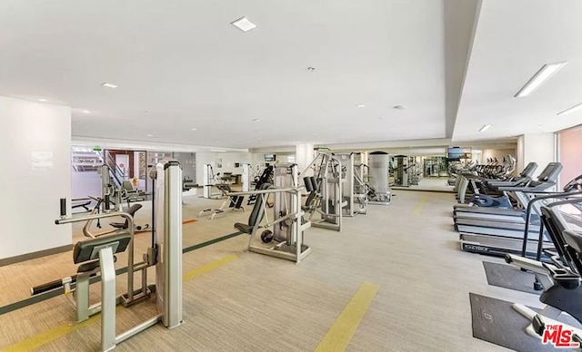 workout area with light colored carpet