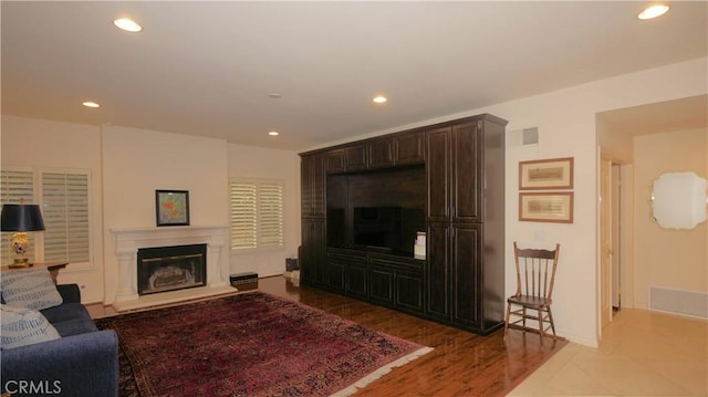 living room with hardwood / wood-style flooring