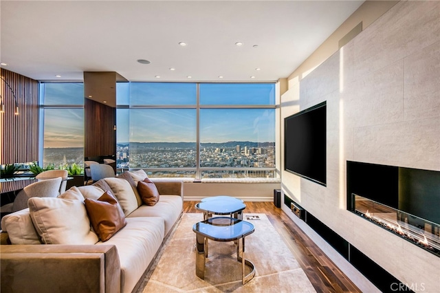 living room with light hardwood / wood-style flooring