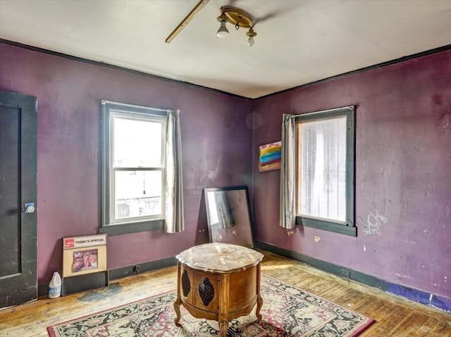 living area with hardwood / wood-style flooring