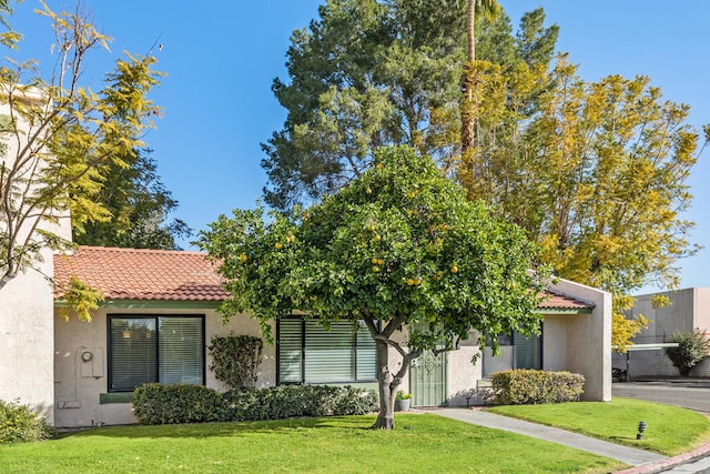 view of front of property with a front lawn