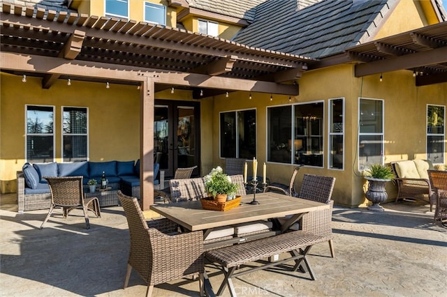 view of patio / terrace featuring outdoor lounge area and a pergola