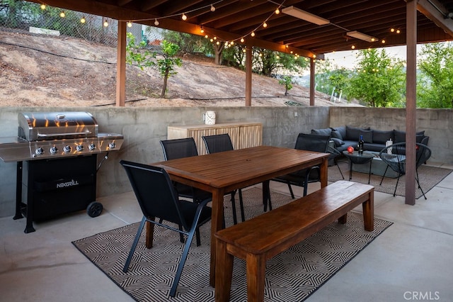 view of patio / terrace featuring a grill and an outdoor hangout area