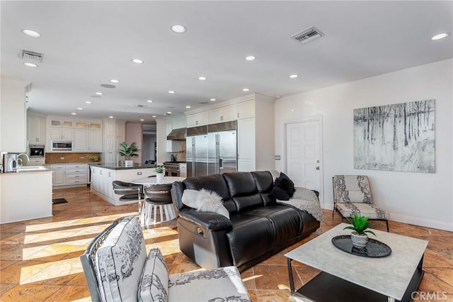 living room with sink