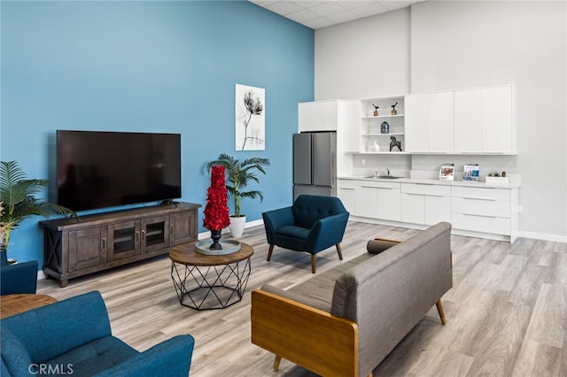 living room featuring light hardwood / wood-style floors and sink