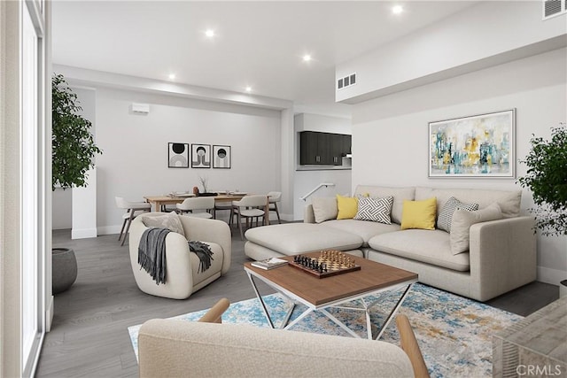 living room featuring light wood-type flooring