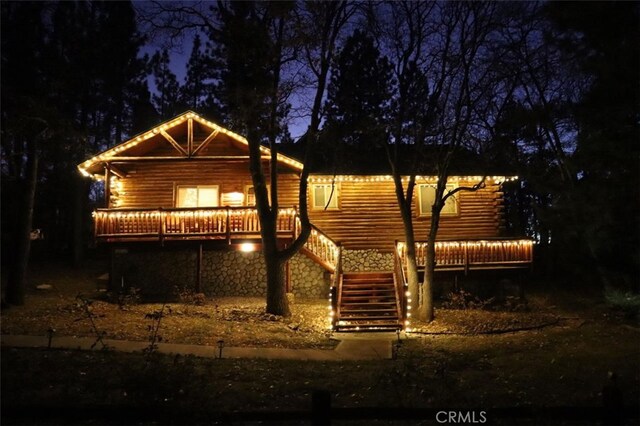 view of log cabin