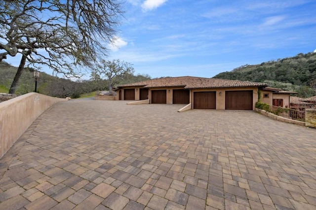 garage with a mountain view