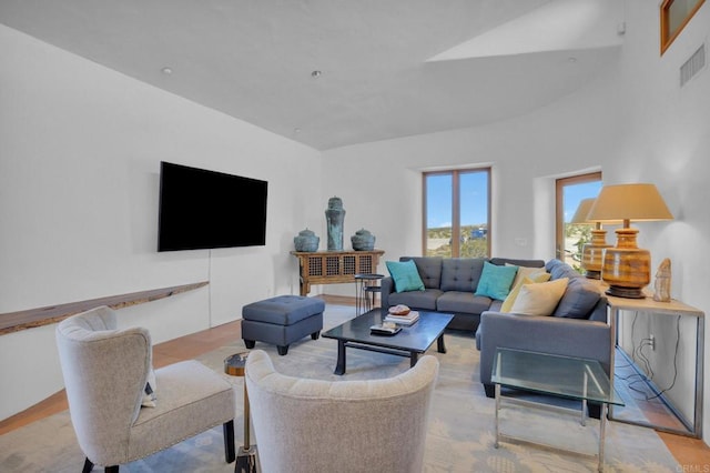 living room with light hardwood / wood-style floors