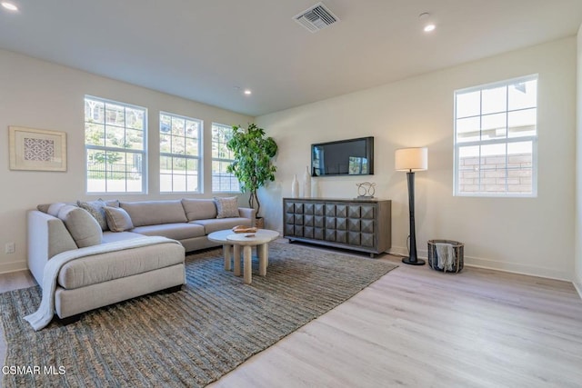 living room with light wood-type flooring