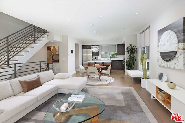 living room featuring dark hardwood / wood-style flooring