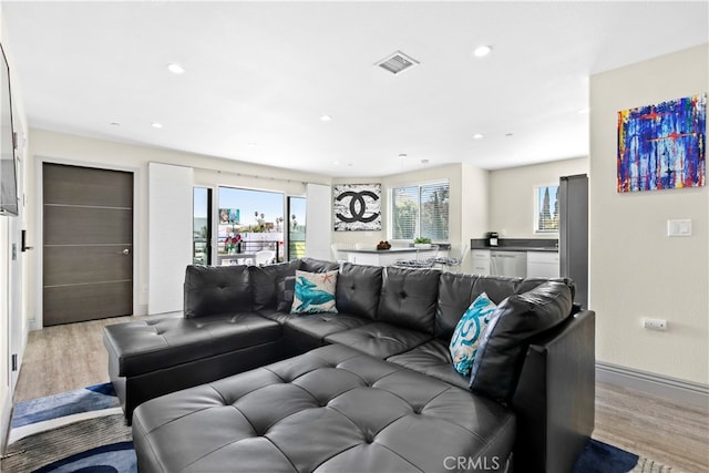 living room featuring light hardwood / wood-style flooring