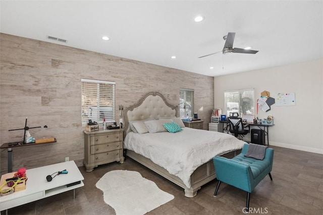 bedroom featuring ceiling fan