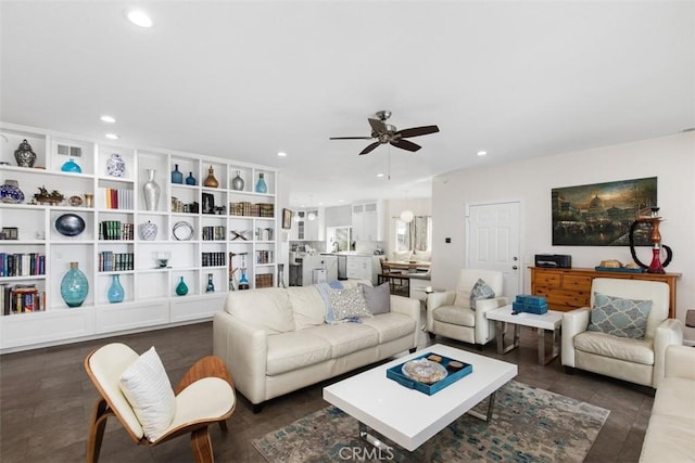 living room with ceiling fan