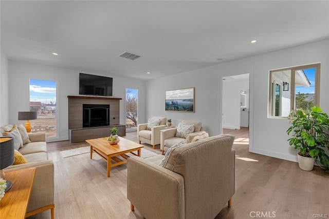 living room featuring light wood-type flooring