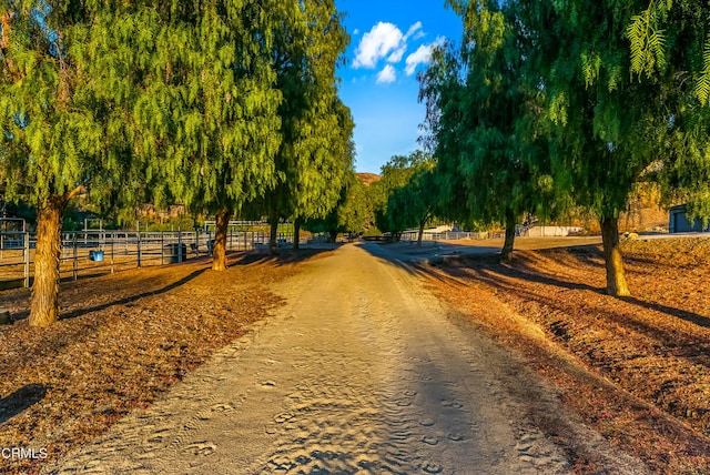 view of road with a rural view