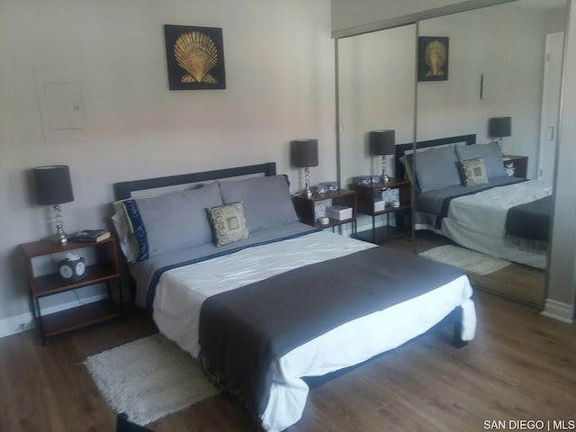 bedroom with a closet and dark wood-type flooring