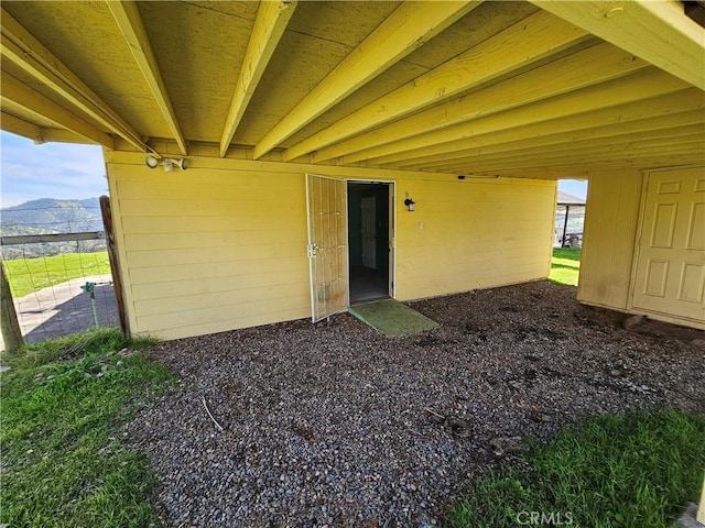 view of patio featuring a mountain view