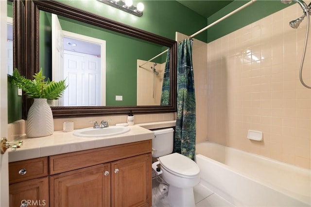 full bathroom featuring toilet, vanity, and shower / tub combo