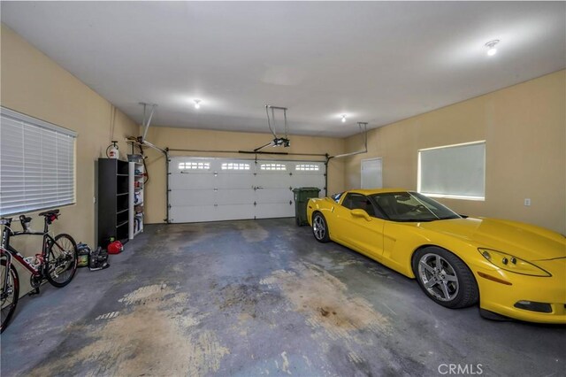 garage with a garage door opener