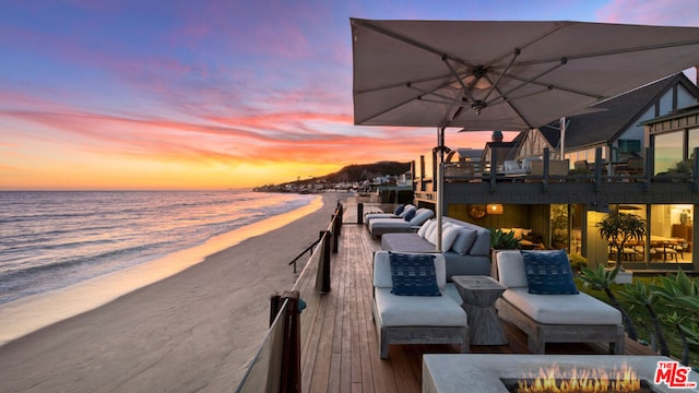 property view of water with a beach view